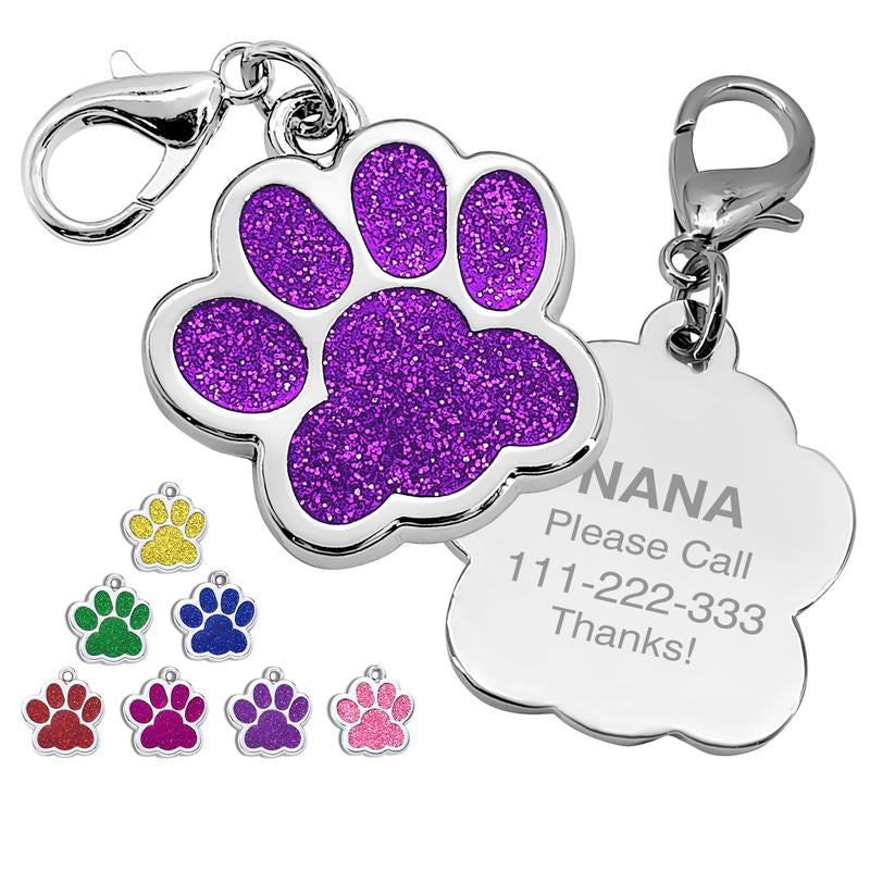 LIVEKEY Personalized Pet Dog Tags Engraved Dog Name Tags Waterproof Glitter Footprint Cat ID Tags