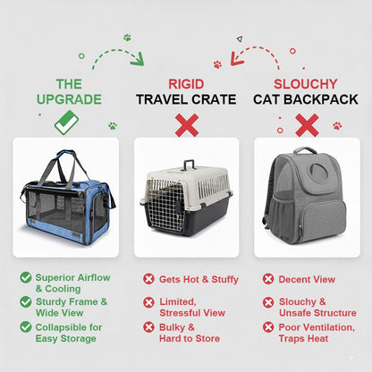 Soft-Sided Pet Carrier for Cats & Small Dogs, Foldable & Breathable Mesh Travel Bag with Secure Zippers & Privacy Flaps for Vet, Car, and Air Travel.