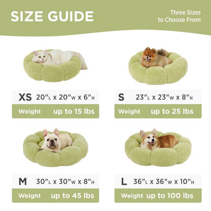 Lesure Calming Flower Bed - Flower Donut round Fluffy Puppy Bed in Plush Teddy Sherpa, Non-Slip Cute Flower Beds for Indoor, Machine Washable Dog Furniture Pet Supplies