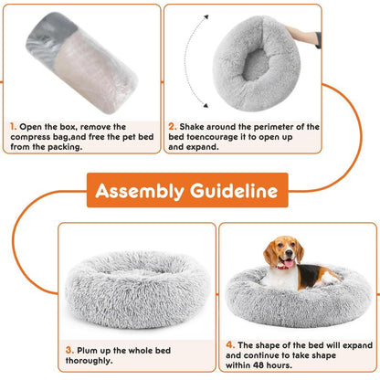 Dog Bed, Washable Comfortable Pet Bed for Medium to Large Dogs, Anti-Slip round Fluffy Plush Faux Fur Dog Bed for Sleeping, Indoor