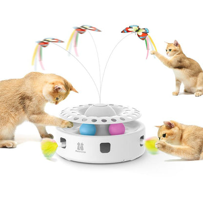 Potaroma 3In1 Cat Toys Automatic Interactive Kitten Toy, Fluttering Butterfly, Moving Ambush Feather, Track Balls, Dual Power Supplies, USB Powered, Indoor Exercise Kicker
