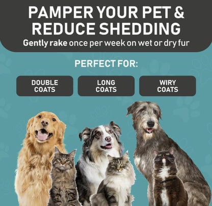 TQT Pet Grooming Brush - Double Sided Shedding and Dematting Undercoat Rake Comb for Dogs and Cats, No More Nasty Shedding or Flying Hair