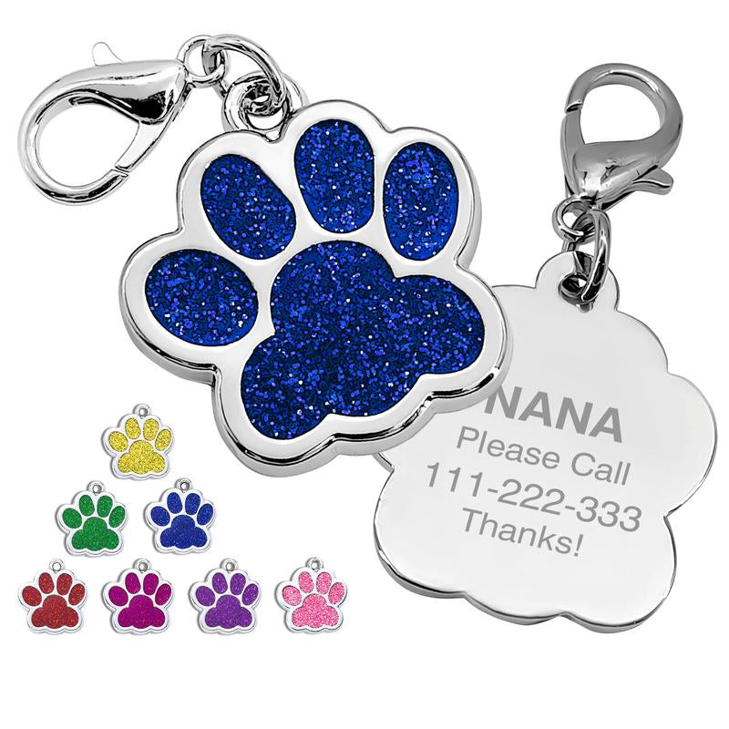 LIVEKEY Personalized Pet Dog Tags Engraved Dog Name Tags Waterproof Glitter Footprint Cat ID Tags