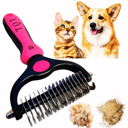 TQT Pet Grooming Brush - Double Sided Shedding and Dematting Undercoat Rake Comb for Dogs and Cats, No More Nasty Shedding or Flying Hair
